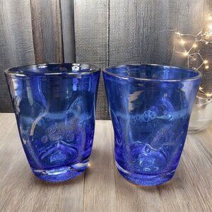 Hudson Grace Henri Tumbler Glasses Controlled Bubbles Pinched Dark Blue Set 2